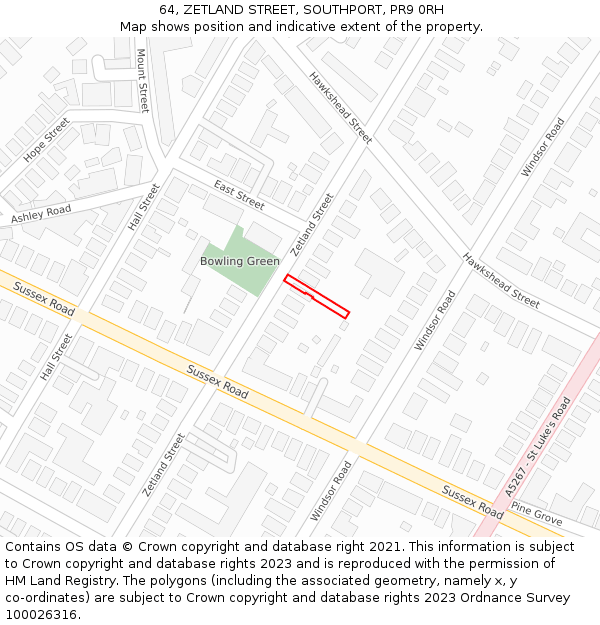 64, ZETLAND STREET, SOUTHPORT, PR9 0RH: Location map and indicative extent of plot