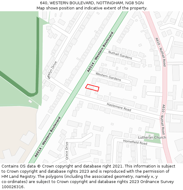 640, WESTERN BOULEVARD, NOTTINGHAM, NG8 5GN: Location map and indicative extent of plot