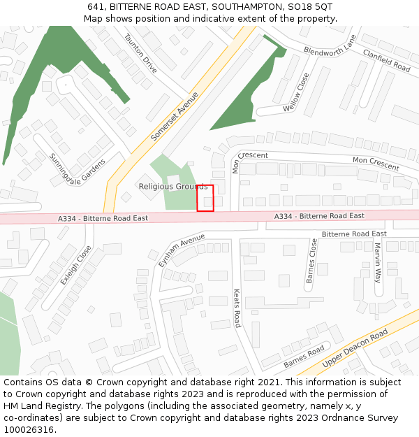 641, BITTERNE ROAD EAST, SOUTHAMPTON, SO18 5QT: Location map and indicative extent of plot