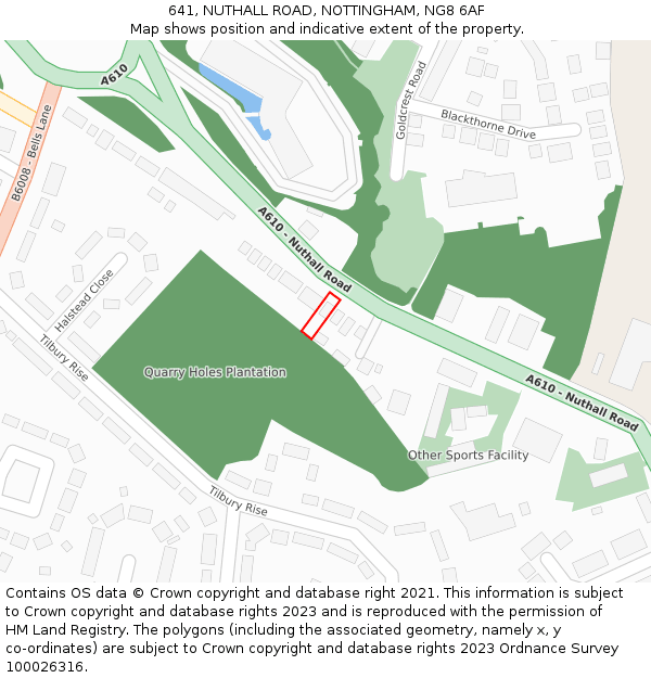 641, NUTHALL ROAD, NOTTINGHAM, NG8 6AF: Location map and indicative extent of plot