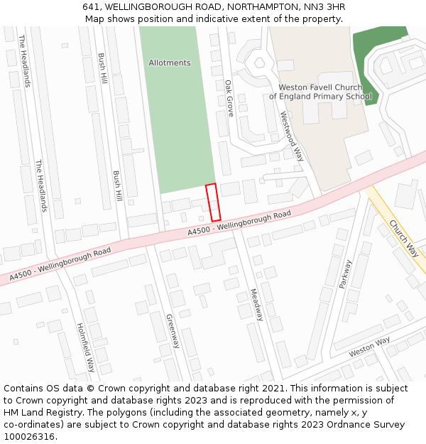 641, WELLINGBOROUGH ROAD, NORTHAMPTON, NN3 3HR: Location map and indicative extent of plot