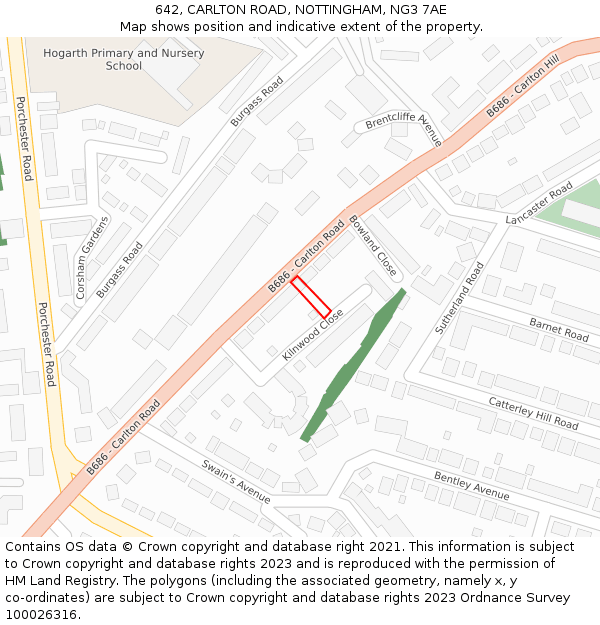 642, CARLTON ROAD, NOTTINGHAM, NG3 7AE: Location map and indicative extent of plot