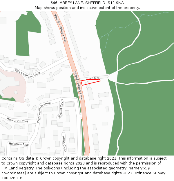 646, ABBEY LANE, SHEFFIELD, S11 9NA: Location map and indicative extent of plot