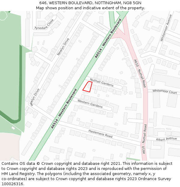 646, WESTERN BOULEVARD, NOTTINGHAM, NG8 5GN: Location map and indicative extent of plot