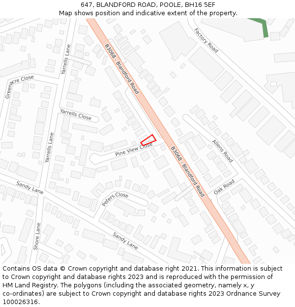 647, BLANDFORD ROAD, POOLE, BH16 5EF: Location map and indicative extent of plot