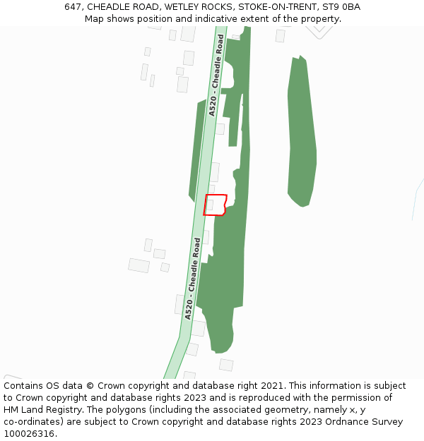 647, CHEADLE ROAD, WETLEY ROCKS, STOKE-ON-TRENT, ST9 0BA: Location map and indicative extent of plot