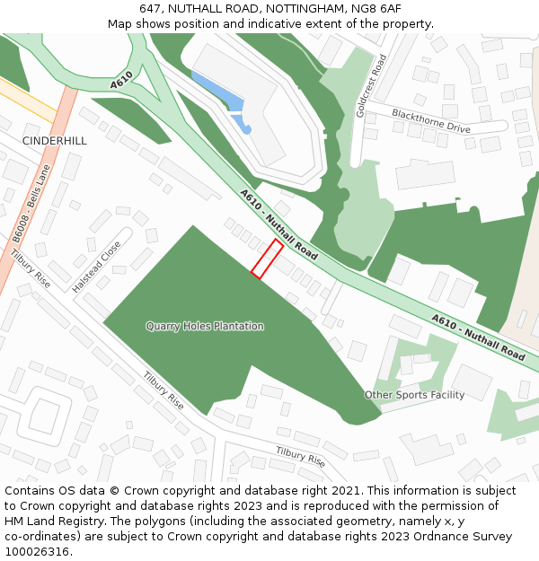 647, NUTHALL ROAD, NOTTINGHAM, NG8 6AF: Location map and indicative extent of plot