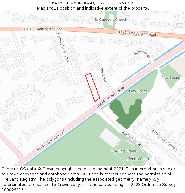 647A, NEWARK ROAD, LINCOLN, LN6 8SA: Location map and indicative extent of plot