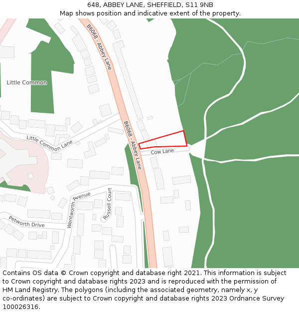 648, ABBEY LANE, SHEFFIELD, S11 9NB: Location map and indicative extent of plot