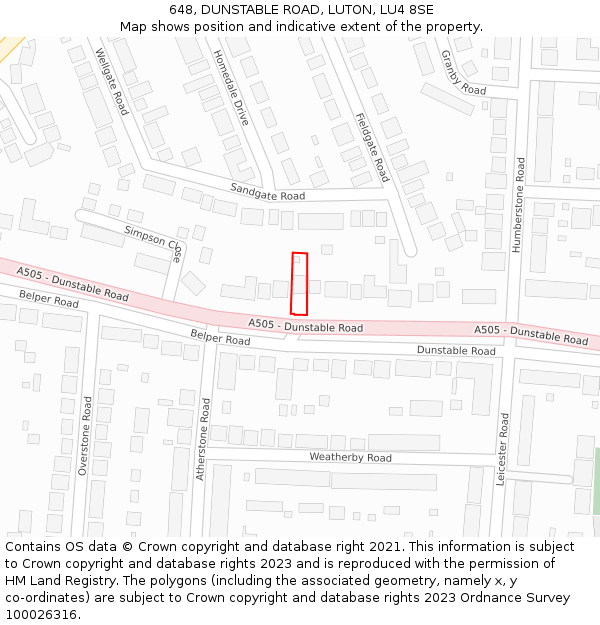 648, DUNSTABLE ROAD, LUTON, LU4 8SE: Location map and indicative extent of plot