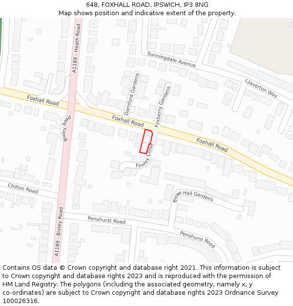 648, FOXHALL ROAD, IPSWICH, IP3 8NG: Location map and indicative extent of plot