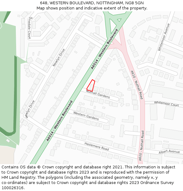 648, WESTERN BOULEVARD, NOTTINGHAM, NG8 5GN: Location map and indicative extent of plot