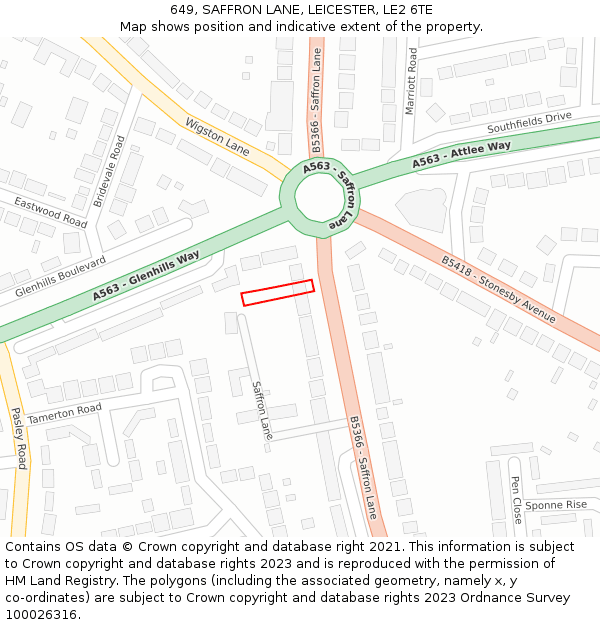 649, SAFFRON LANE, LEICESTER, LE2 6TE: Location map and indicative extent of plot