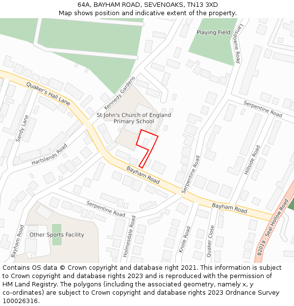 64A, BAYHAM ROAD, SEVENOAKS, TN13 3XD: Location map and indicative extent of plot