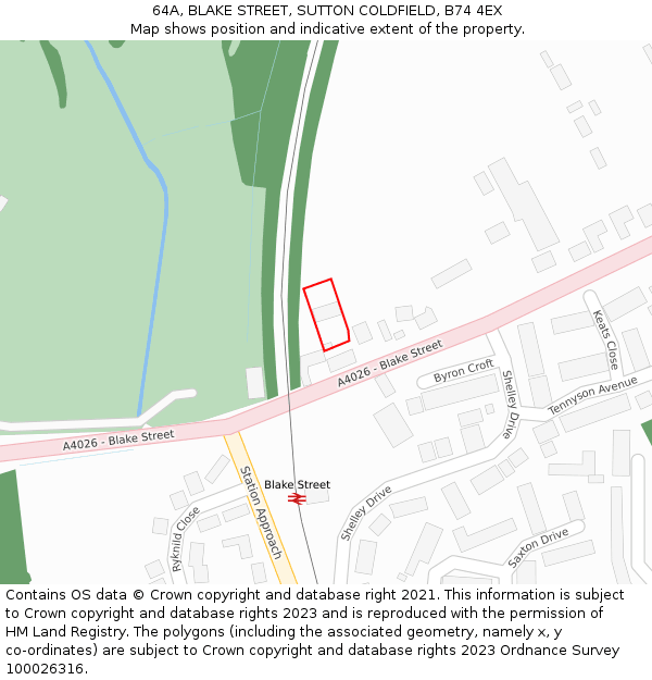 64A, BLAKE STREET, SUTTON COLDFIELD, B74 4EX: Location map and indicative extent of plot