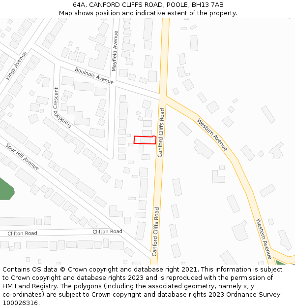 64A, CANFORD CLIFFS ROAD, POOLE, BH13 7AB: Location map and indicative extent of plot