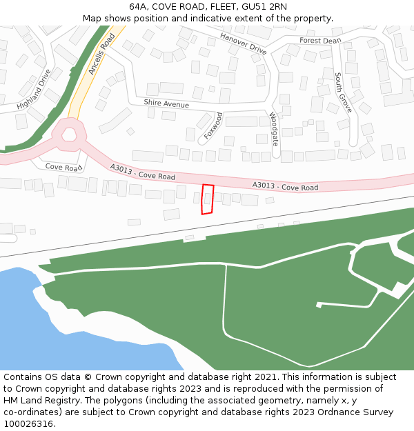64A, COVE ROAD, FLEET, GU51 2RN: Location map and indicative extent of plot