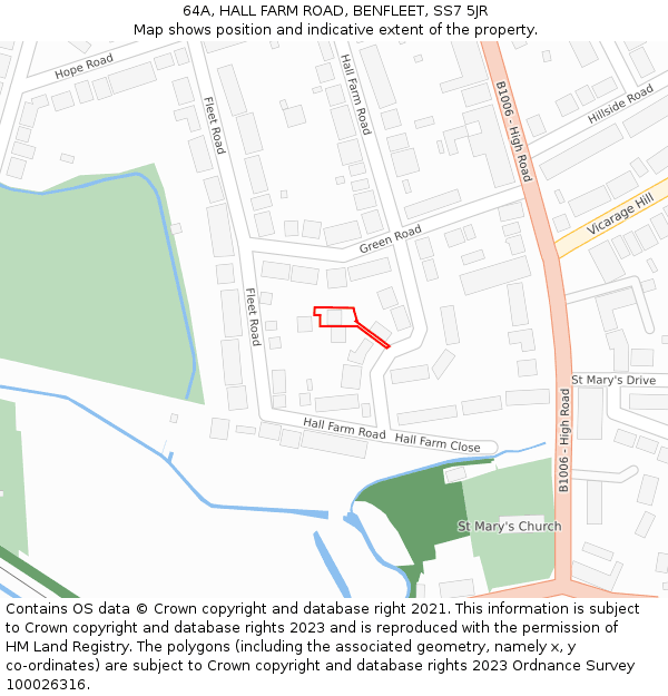 64A, HALL FARM ROAD, BENFLEET, SS7 5JR: Location map and indicative extent of plot