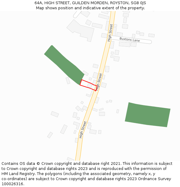 64A, HIGH STREET, GUILDEN MORDEN, ROYSTON, SG8 0JS: Location map and indicative extent of plot