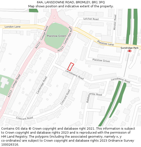 64A, LANSDOWNE ROAD, BROMLEY, BR1 3PQ: Location map and indicative extent of plot