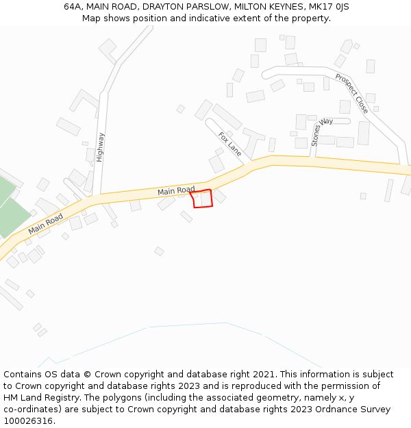 64A, MAIN ROAD, DRAYTON PARSLOW, MILTON KEYNES, MK17 0JS: Location map and indicative extent of plot