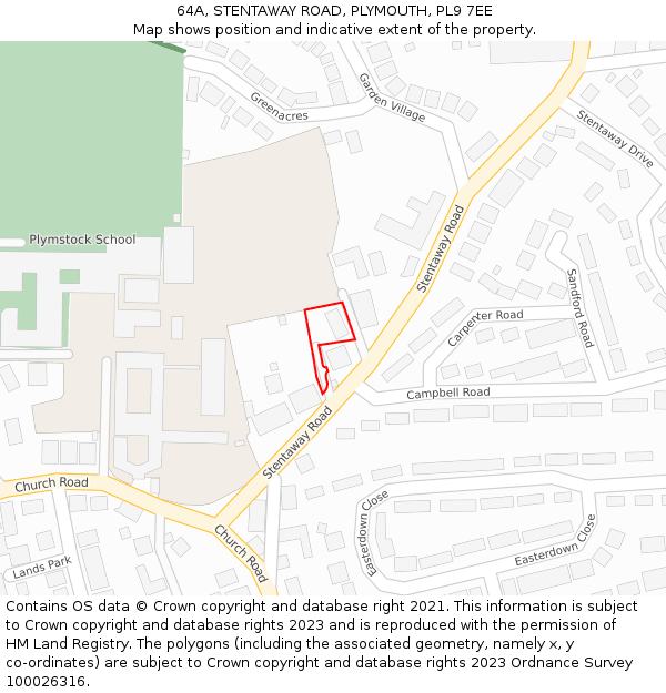 64A, STENTAWAY ROAD, PLYMOUTH, PL9 7EE: Location map and indicative extent of plot