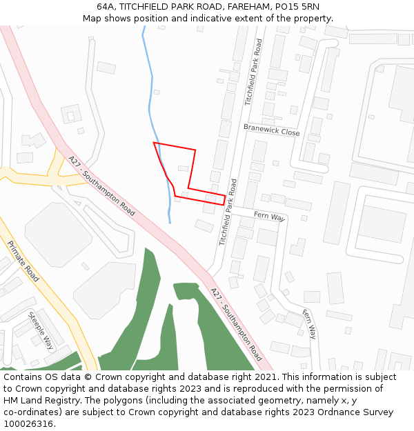 64A, TITCHFIELD PARK ROAD, FAREHAM, PO15 5RN: Location map and indicative extent of plot