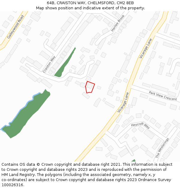 64B, CRAISTON WAY, CHELMSFORD, CM2 8EB: Location map and indicative extent of plot
