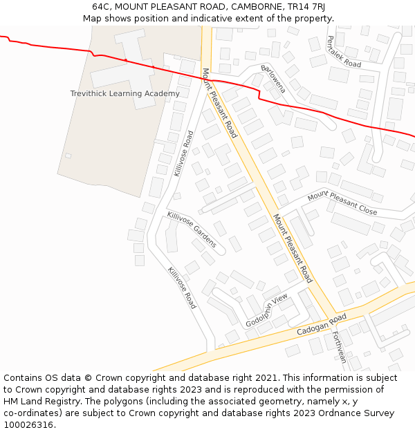 64C, MOUNT PLEASANT ROAD, CAMBORNE, TR14 7RJ: Location map and indicative extent of plot