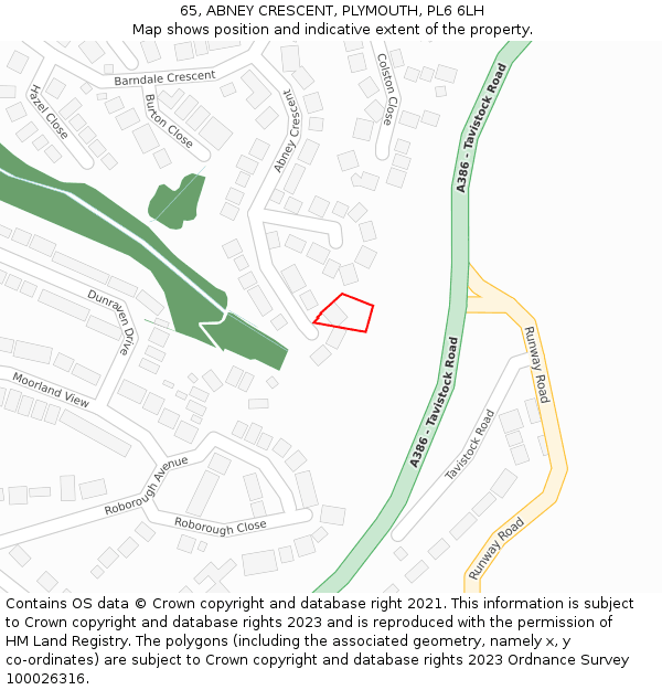 65, ABNEY CRESCENT, PLYMOUTH, PL6 6LH: Location map and indicative extent of plot