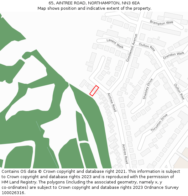 65, AINTREE ROAD, NORTHAMPTON, NN3 6EA: Location map and indicative extent of plot