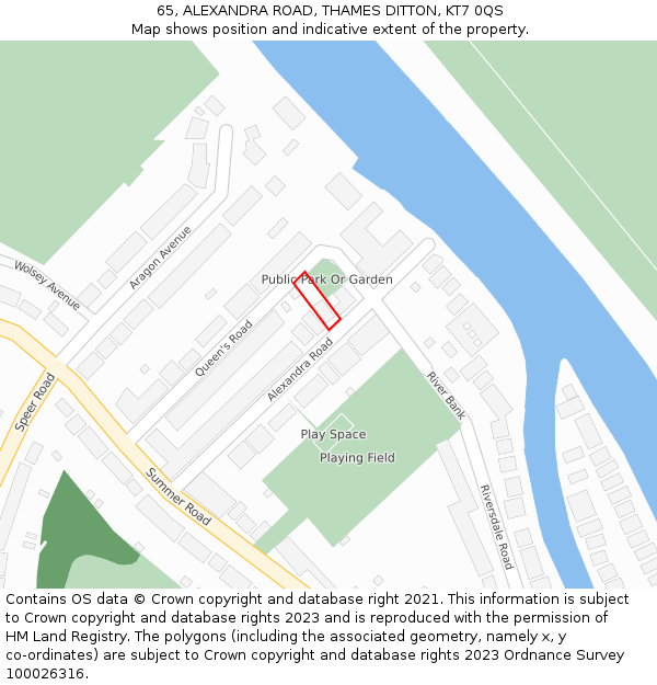 65, ALEXANDRA ROAD, THAMES DITTON, KT7 0QS: Location map and indicative extent of plot