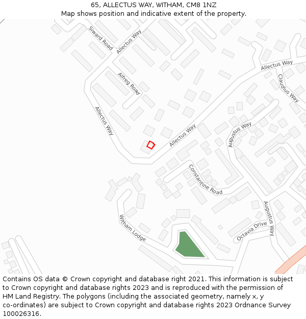 65, ALLECTUS WAY, WITHAM, CM8 1NZ: Location map and indicative extent of plot