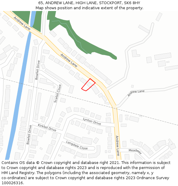 65, ANDREW LANE, HIGH LANE, STOCKPORT, SK6 8HY: Location map and indicative extent of plot