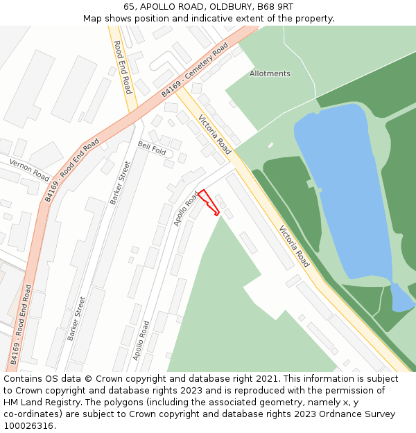65, APOLLO ROAD, OLDBURY, B68 9RT: Location map and indicative extent of plot