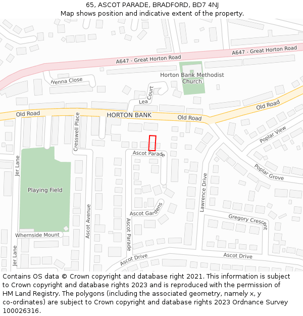 65, ASCOT PARADE, BRADFORD, BD7 4NJ: Location map and indicative extent of plot