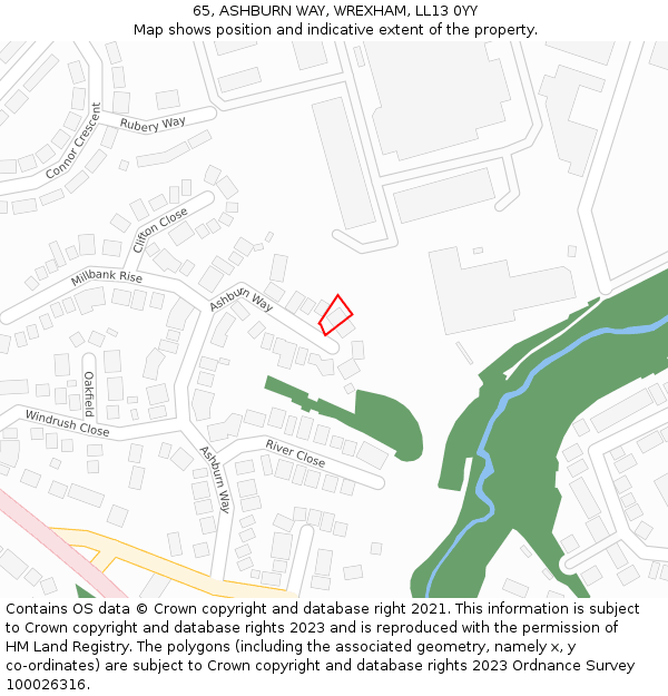 65, ASHBURN WAY, WREXHAM, LL13 0YY: Location map and indicative extent of plot