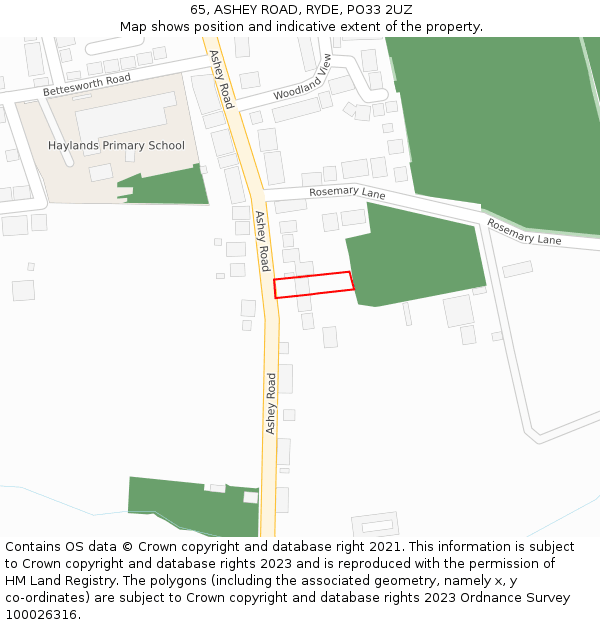 65, ASHEY ROAD, RYDE, PO33 2UZ: Location map and indicative extent of plot