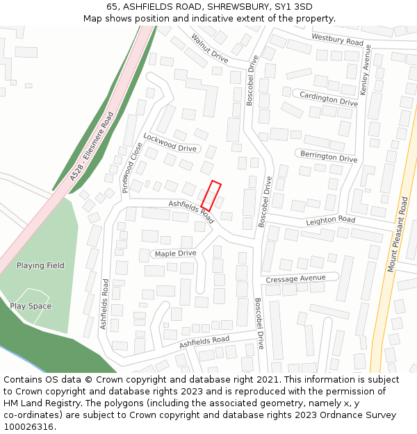 65, ASHFIELDS ROAD, SHREWSBURY, SY1 3SD: Location map and indicative extent of plot