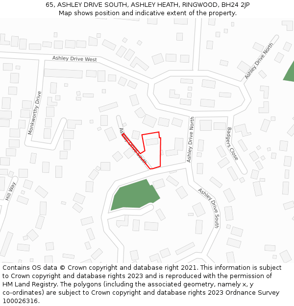 65, ASHLEY DRIVE SOUTH, ASHLEY HEATH, RINGWOOD, BH24 2JP: Location map and indicative extent of plot