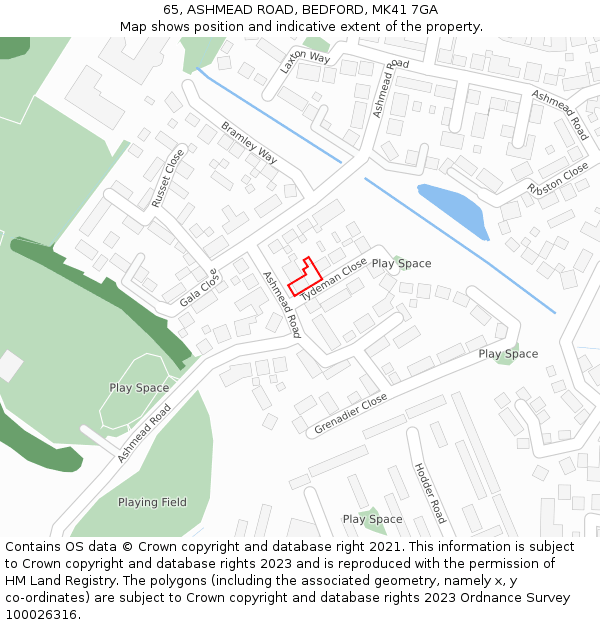 65, ASHMEAD ROAD, BEDFORD, MK41 7GA: Location map and indicative extent of plot