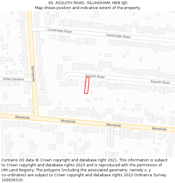 65, ASQUITH ROAD, GILLINGHAM, ME8 0JD: Location map and indicative extent of plot