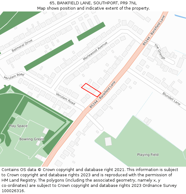 65, BANKFIELD LANE, SOUTHPORT, PR9 7NL: Location map and indicative extent of plot