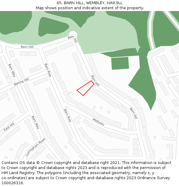 65, BARN HILL, WEMBLEY, HA9 9LL: Location map and indicative extent of plot