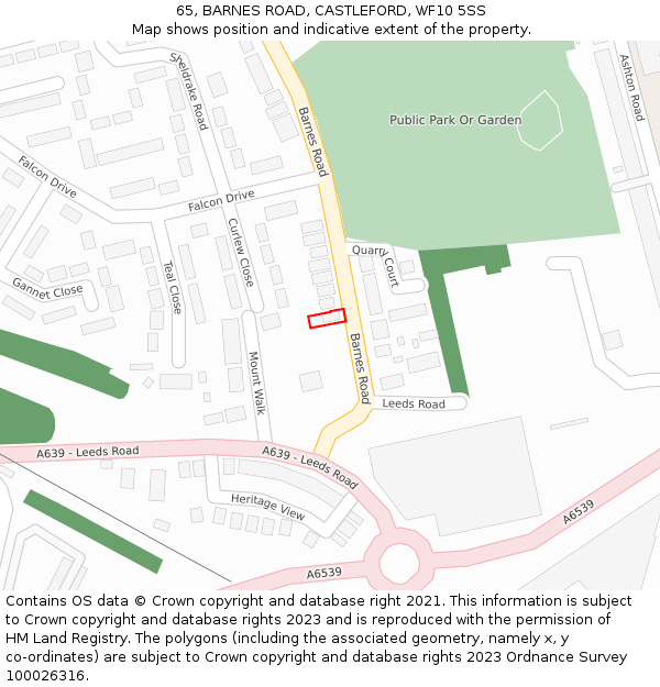 65, BARNES ROAD, CASTLEFORD, WF10 5SS: Location map and indicative extent of plot