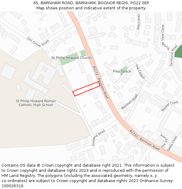 65, BARNHAM ROAD, BARNHAM, BOGNOR REGIS, PO22 0EP: Location map and indicative extent of plot