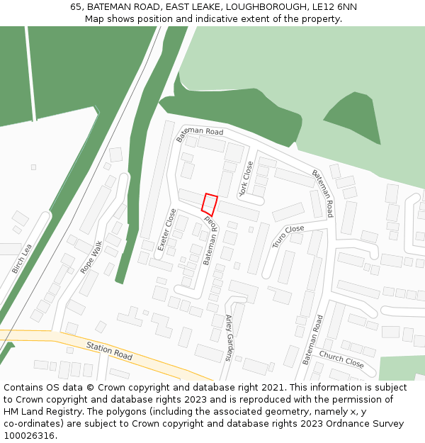 65, BATEMAN ROAD, EAST LEAKE, LOUGHBOROUGH, LE12 6NN: Location map and indicative extent of plot