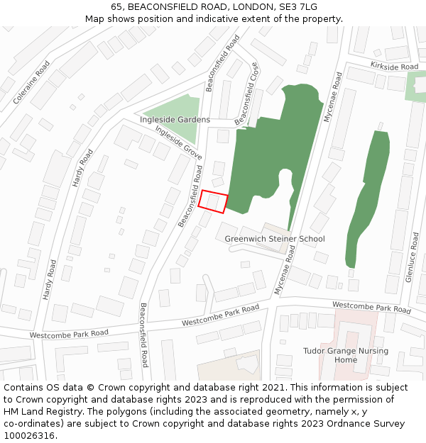 65, BEACONSFIELD ROAD, LONDON, SE3 7LG: Location map and indicative extent of plot