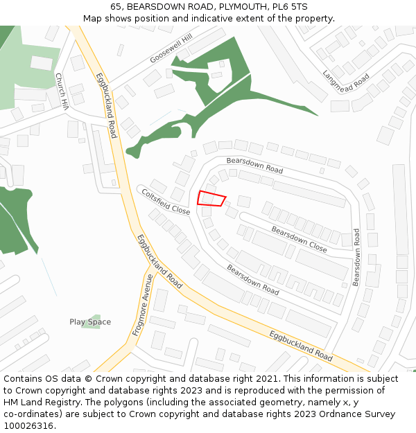65, BEARSDOWN ROAD, PLYMOUTH, PL6 5TS: Location map and indicative extent of plot
