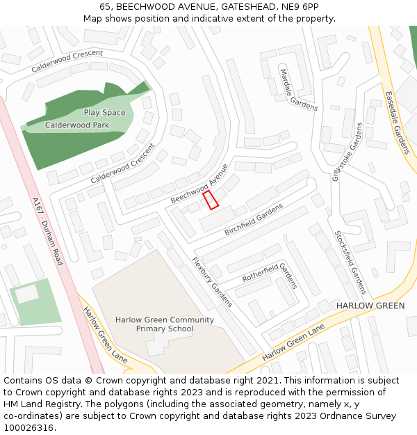 65, BEECHWOOD AVENUE, GATESHEAD, NE9 6PP: Location map and indicative extent of plot